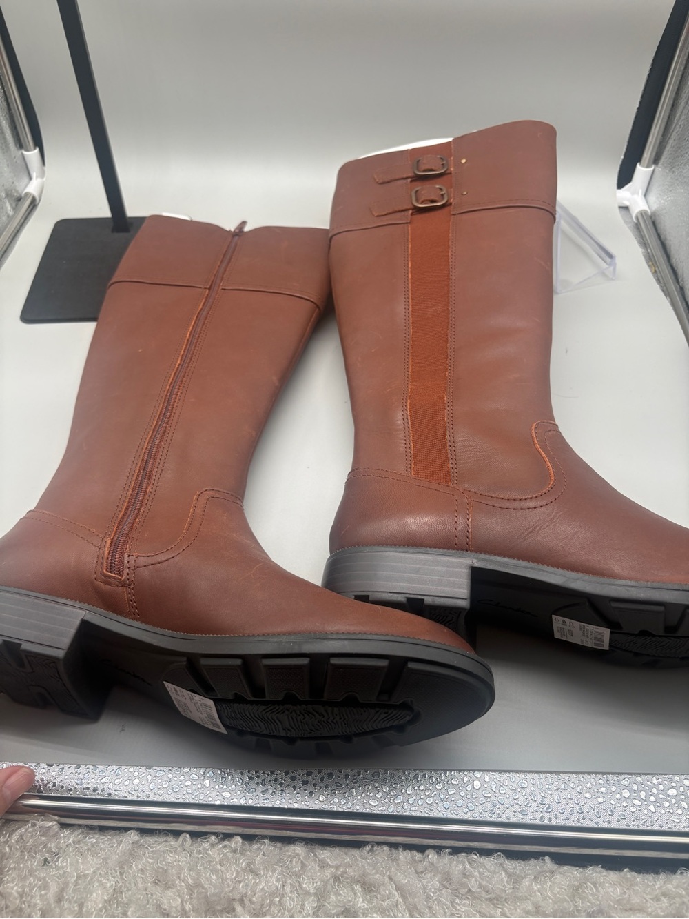 Clarks Adalynn Hope British Tan Leather Knee High Boots Size 8.5 M New